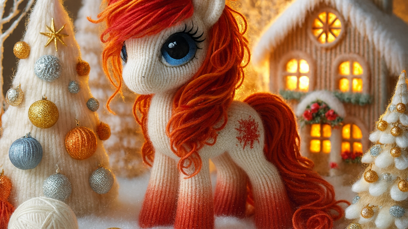 Вязаная пони в зимнем лесу Вязаная пони в зимнем лесу